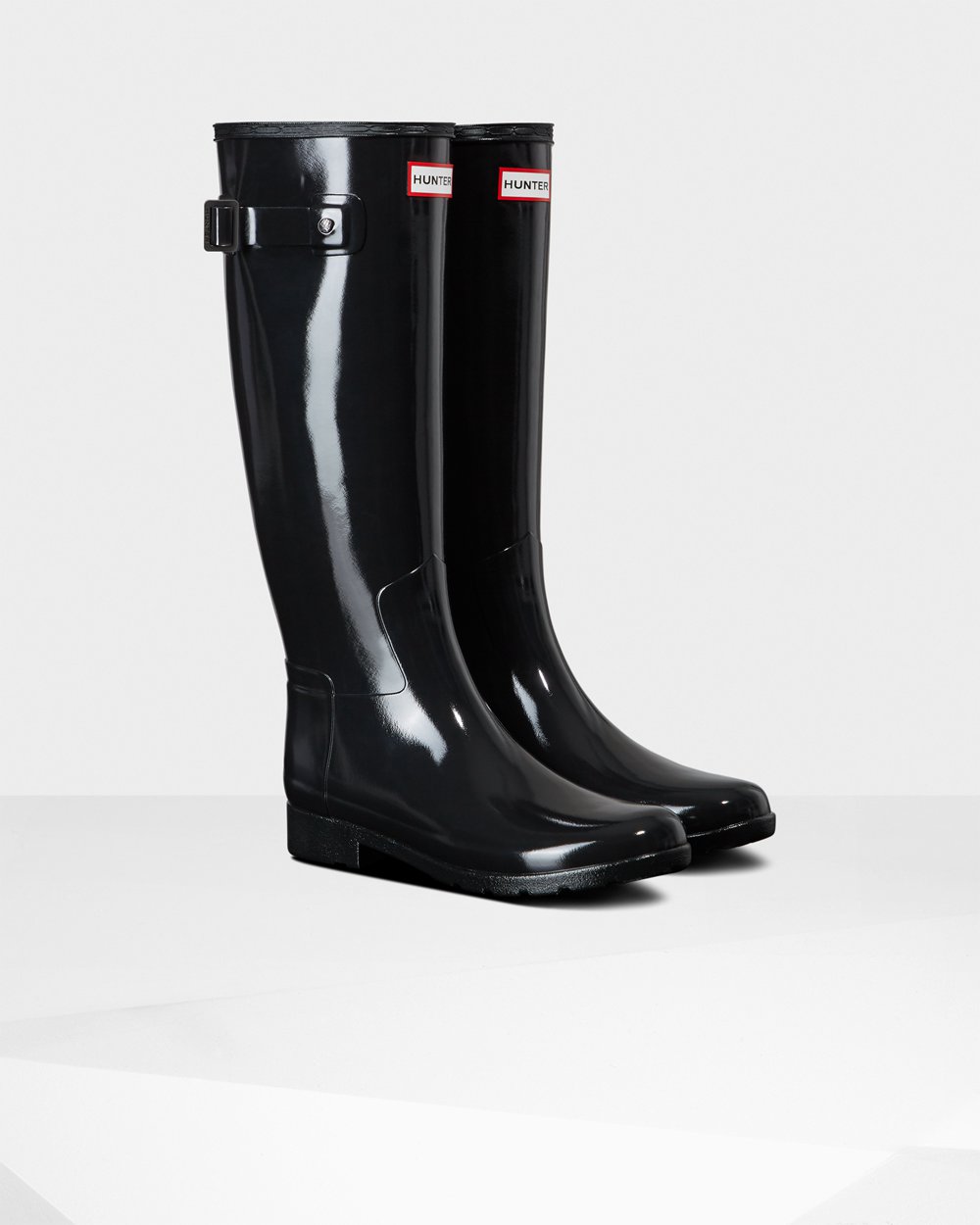 Womens Hunter Tall Rain Boots Black - Refined Slim Fit Gloss - 5627049-TI